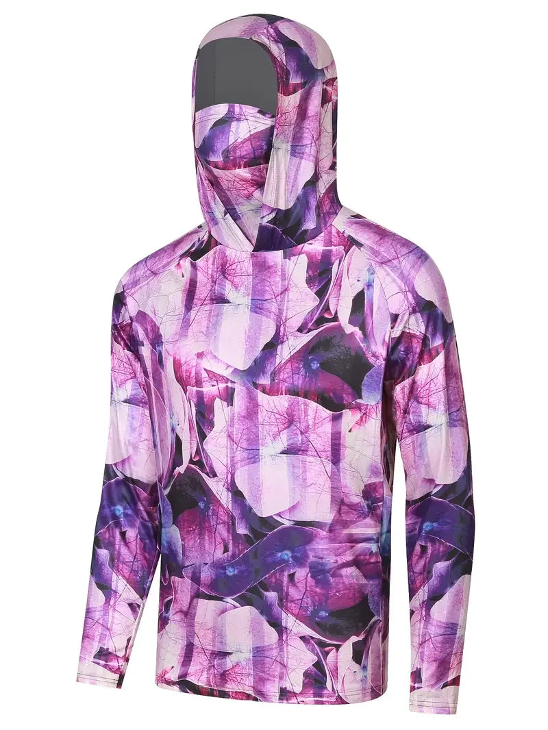 2024 Hooded Face Mask Sun Protection UV Protection Grey camouflage Long Sleeved Hiking Sportswear Fishing Suit