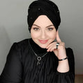 Plain Instant Turban Hat Solid Inner Hijabs Caps Women Pearl Decoration Head Wrap Headband