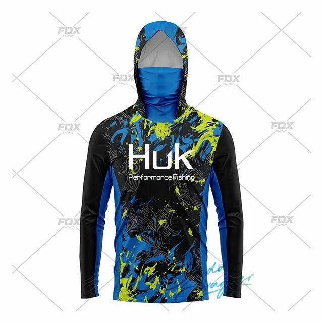 HUK Fishing New Fishing Shirts Upf 50 Long Sleeve Hooded Face Cover Camisa Pesca Tops UV Protection Fishing Face Mask Clothes