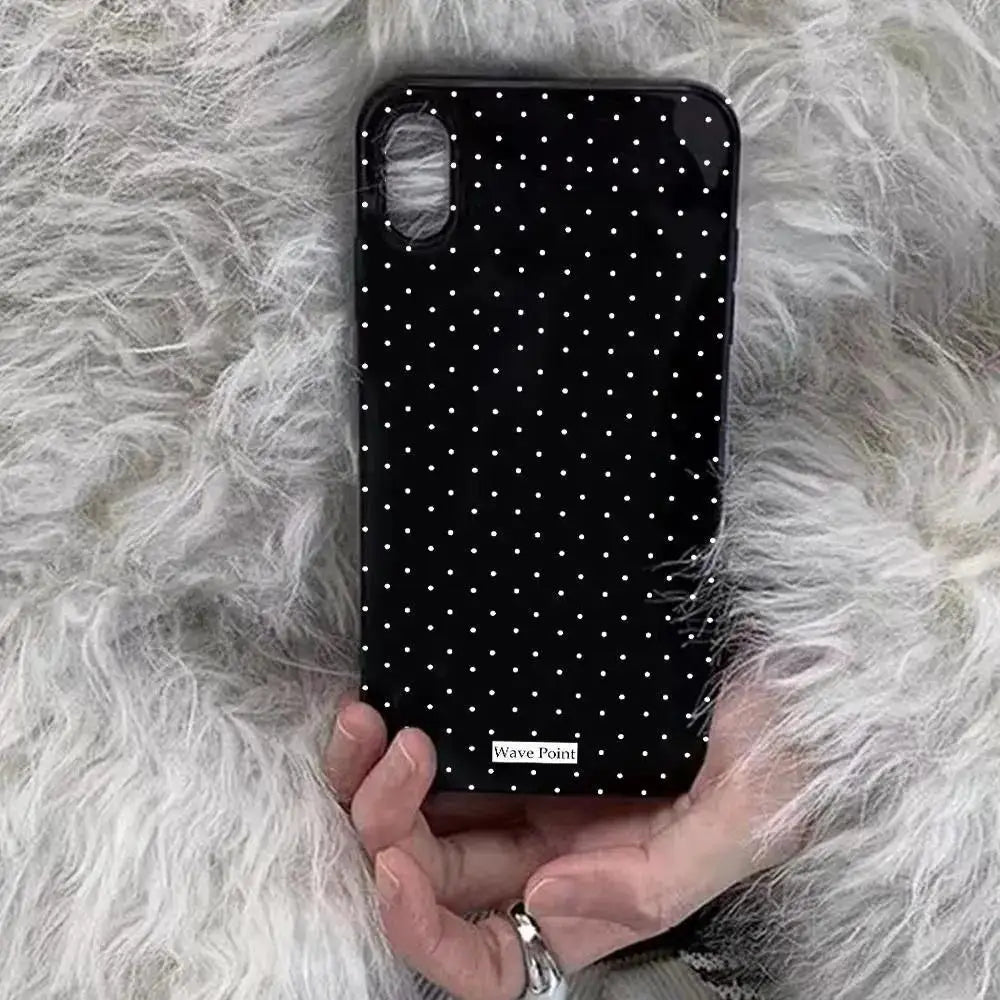 Korean Simple Polka Dot Black Border Phone Case For iPhone 16 Pro Max 15 Pro 14 13 12 11 Xr Xs Max MINI 7 8 Plus Y2K Phone Case