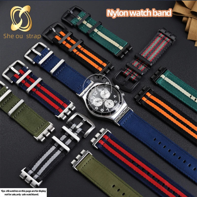 17mm 19mm 21mm Nylon WatchBand For SWATCH YVS420 YVS454 YVS451 YVS400 YVB404 Watch Strap Soft Canvas Watch Chain Men Women
