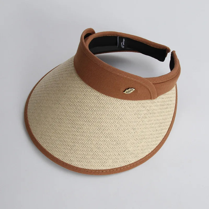 Hats for women Summer hat sun hat empty top Korean version headband black glue straw cap beach caps sunscreen panama  UTHAI S87