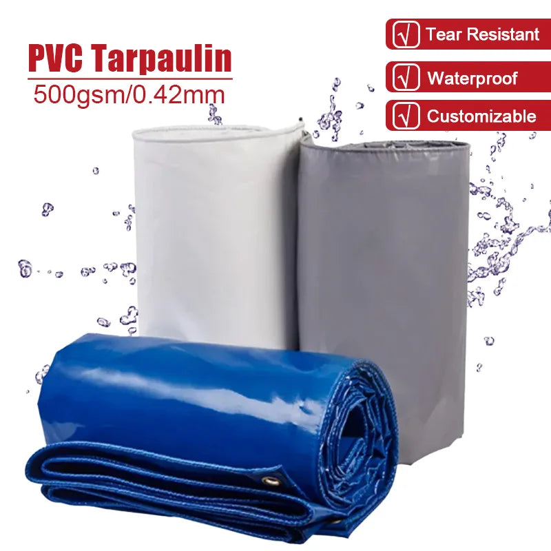 500gsm PVC Tarpaulin Waterproof Heavy Customizable Tarp Cover Canopy Awning Rainproof Planting Courtyard Gazebo Balcony Pavilion