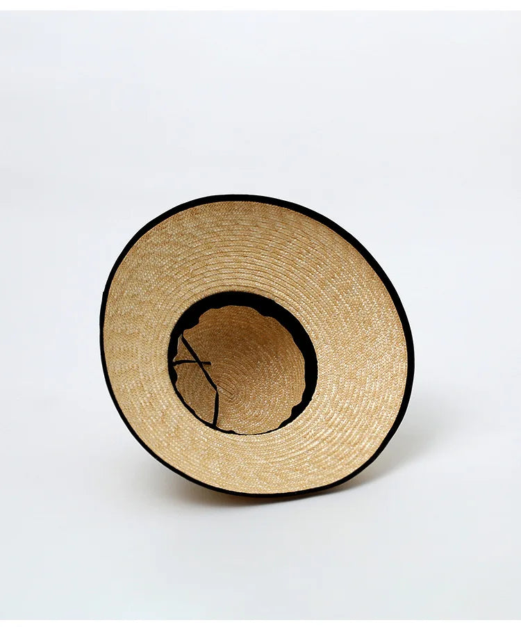 Wide-Brimmed Black-Trimmed Straw Hats for Women Summer Vintage French Elegant Hepburn Wide-Brimmed Woven Beach Caps Casquette