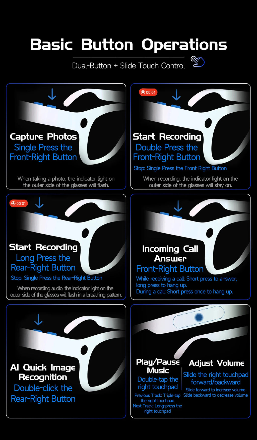 New Upgrade 800W Pixel Smart Glasses With Camera Video Recording AI Photo Recognition Call Language Translation Voice Sunglasses