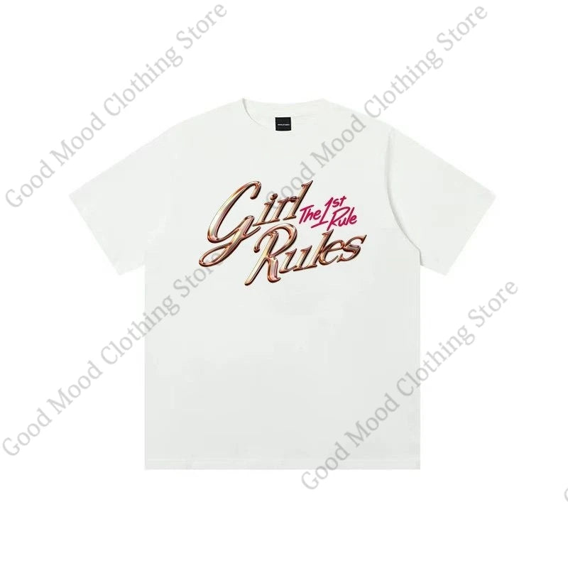 Girl Rules T Shirt Trend Fashion Girl Rules The 1st Rule Letter Print Same T-shirt Men Women Summer Cotton Short Sleeve Tee Tops