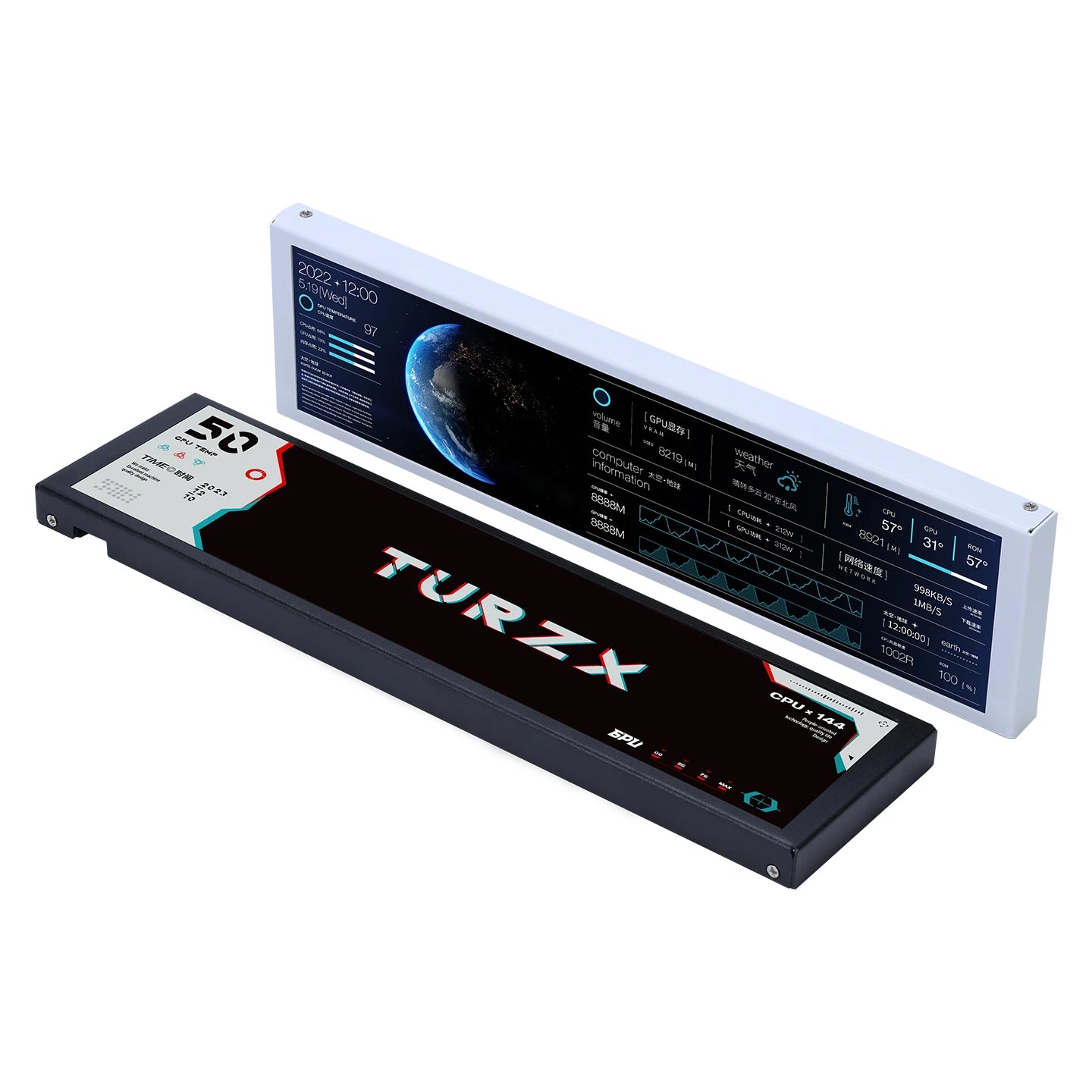 TURZX 9.2 Inch Type-C Chassis Secondary Screen 1920*462 IPS Display CPU GPU RAM HDD Weather Monitor LCD No AIDA64 USD Display