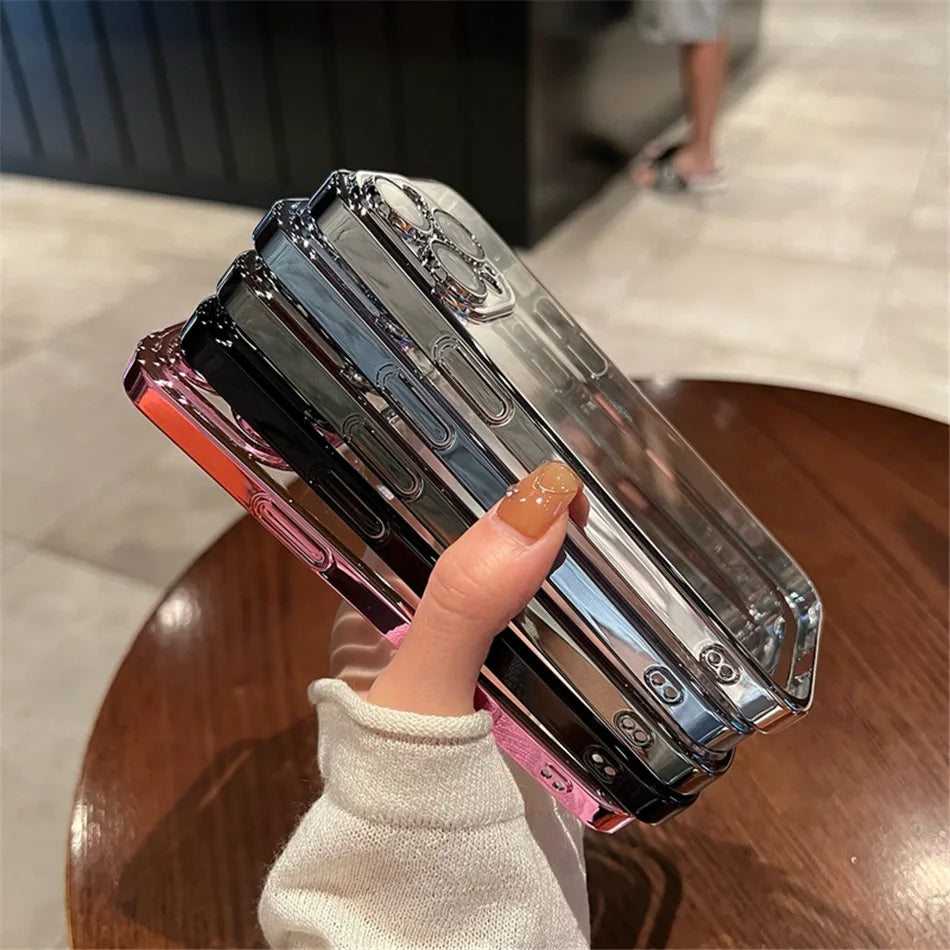 Luxury Plating Clear Silicone Case For iPhone 15 14 13 12 11 Pro X XR XS Max 7 8 Plus SE Mini Shockproof Transparent Soft Cover