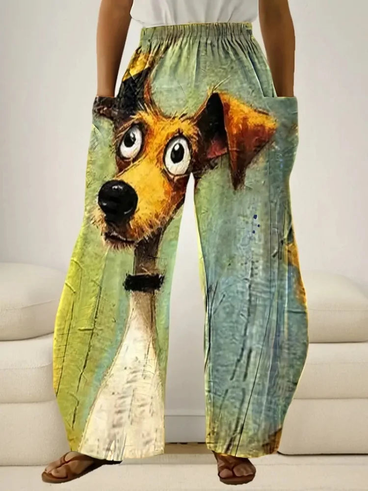 Loose Vintage Pants For Women Have Pocket Pants Cartoon New Fun Cat Animal Print Casual Women's Bloomers And Trendy Pants