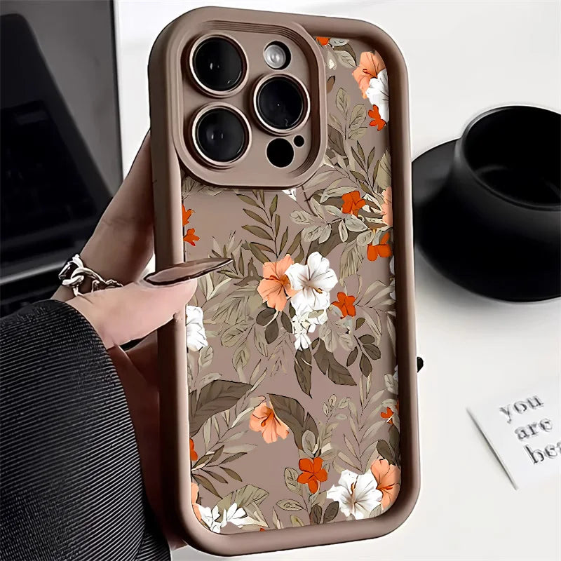 Matte Silicone Flower Phone Case For iPhone SE 2020 2022 16 15 14 13 12 11 Pro Max XR XS X 7 8 Plus Shockproof Soft Cover Fundas