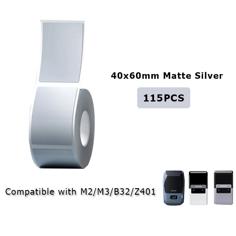 NIIMBOT M2/M3/B32/Z401 Matte-Silver Label Paper Roll Outdoor Waterproof Scratch-resistant Adhesive Sticker Tag