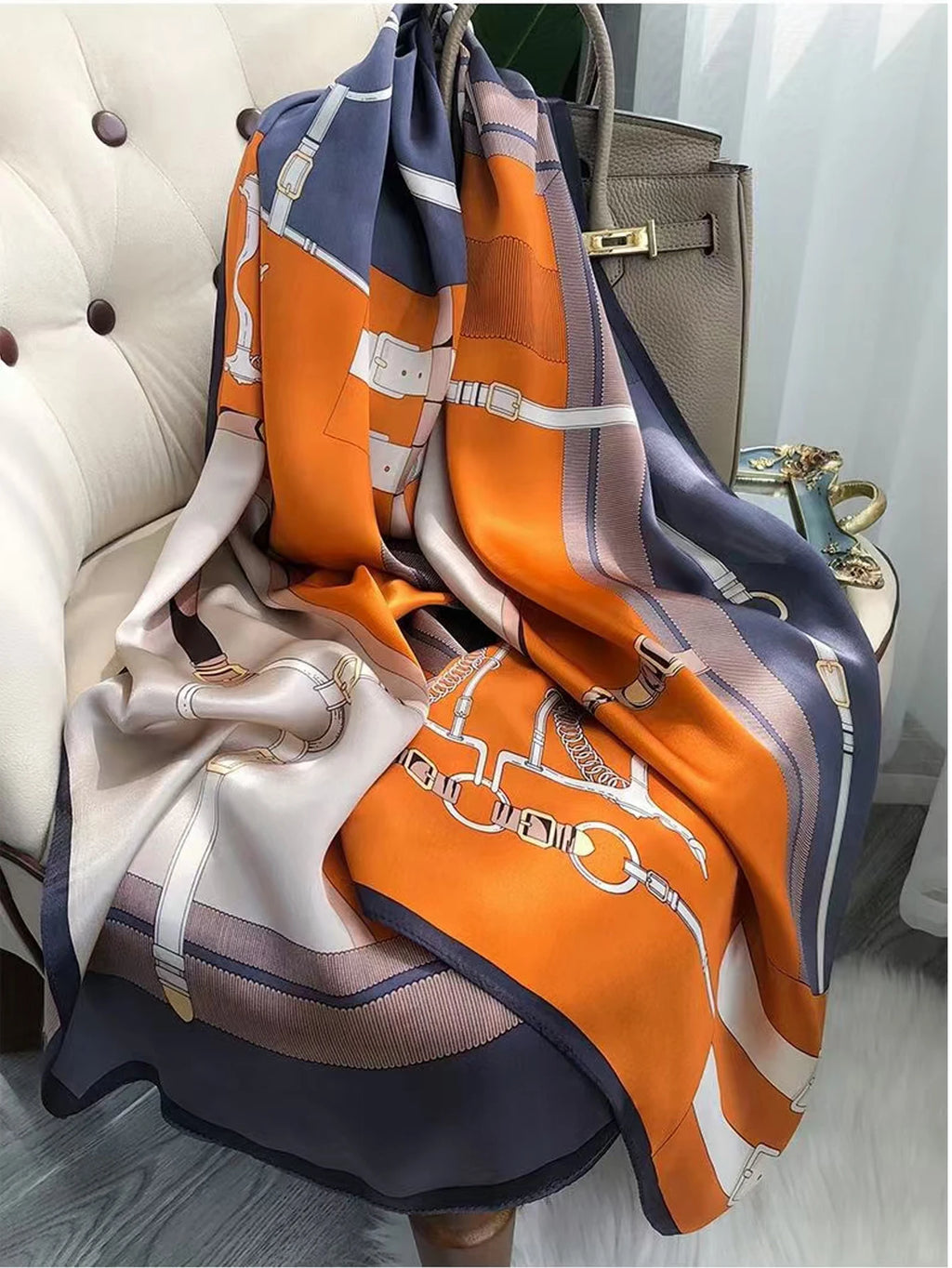 New Silk Long Scarf Women Luxury Shawls Design Sunscreen Outdoor Beach Towel Large Shawl Plain Soft Turban Headband Shawl Beach