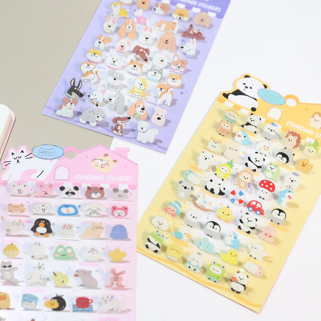 Korean Import NEKONI Fun 3D Standing Sticker Cartoon Character Animals Scrapbooking Diy Journal Cute Stationery Sticker Gift