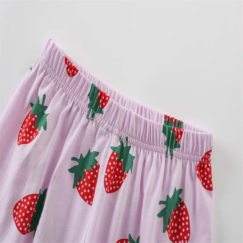 Jumping Meters 100% Cotton 3-8T Strawberry Girl 2 PCS Sets Baby Outfits Summer Tops + Shorts Children's Clothing Toddler Outfits