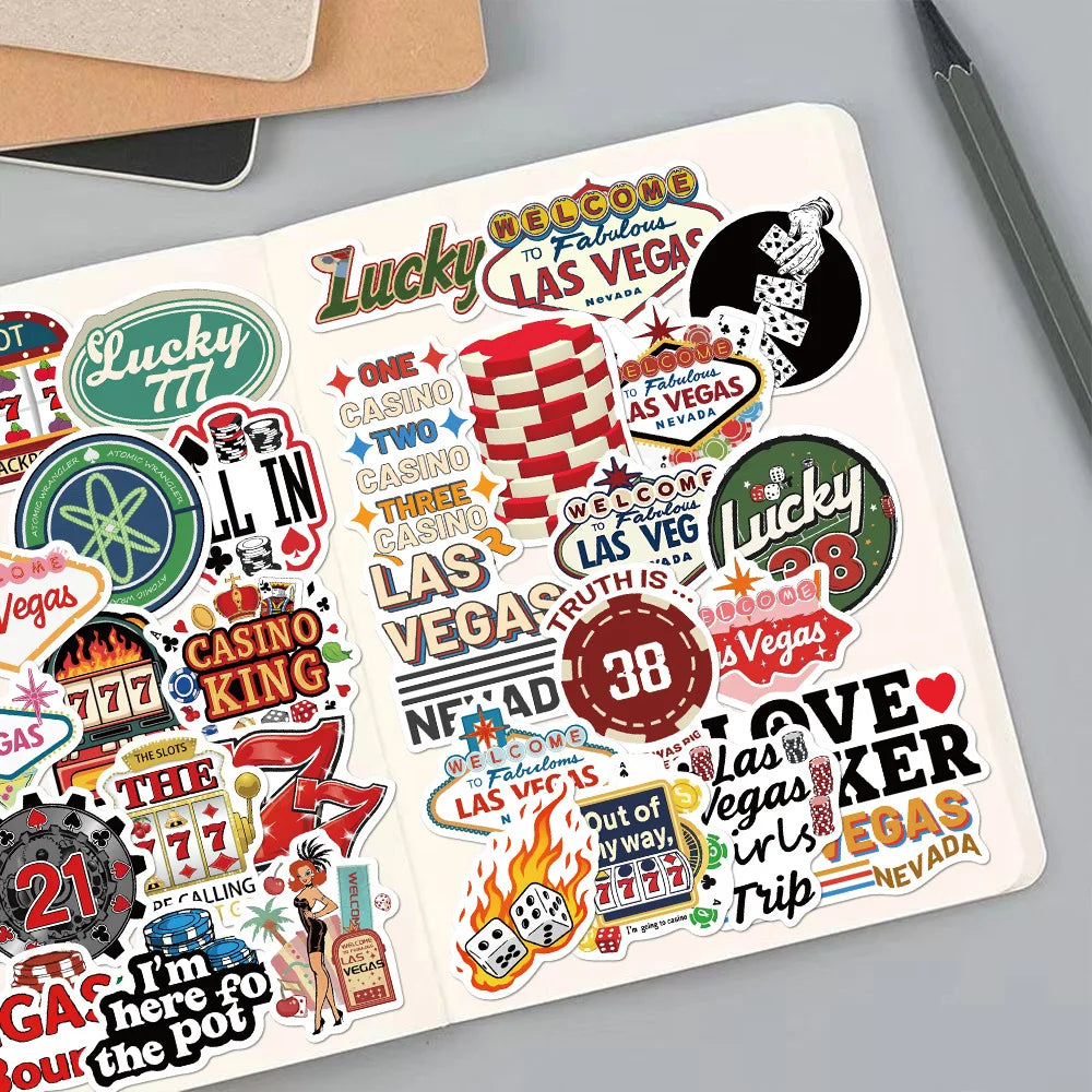 50Pcs Las Vegas Stickers Lucky Las Vegas Dice Stickers Decoration Scarpbook Skateboard Laptop Notebook Waterproof Stickers