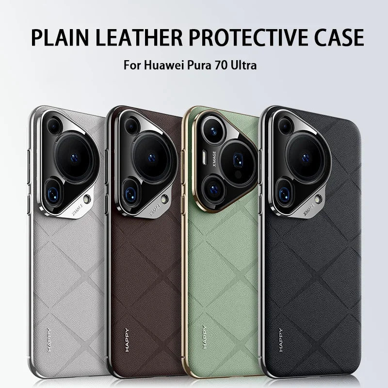 For Huawei Pura 70 Ultra Luxury Ultra-thin Plain Leather + PC Camera Protection Back Cover For Pura 70 Pro Plus