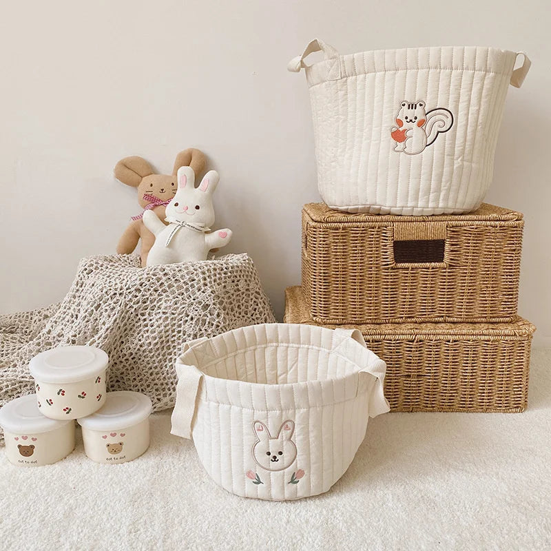 Diaper Bag Baby Items Toy Storage Bag for Newborn Crib Organizer Bedding Cotton Embroidery Mommy  Multipurpose storage basket