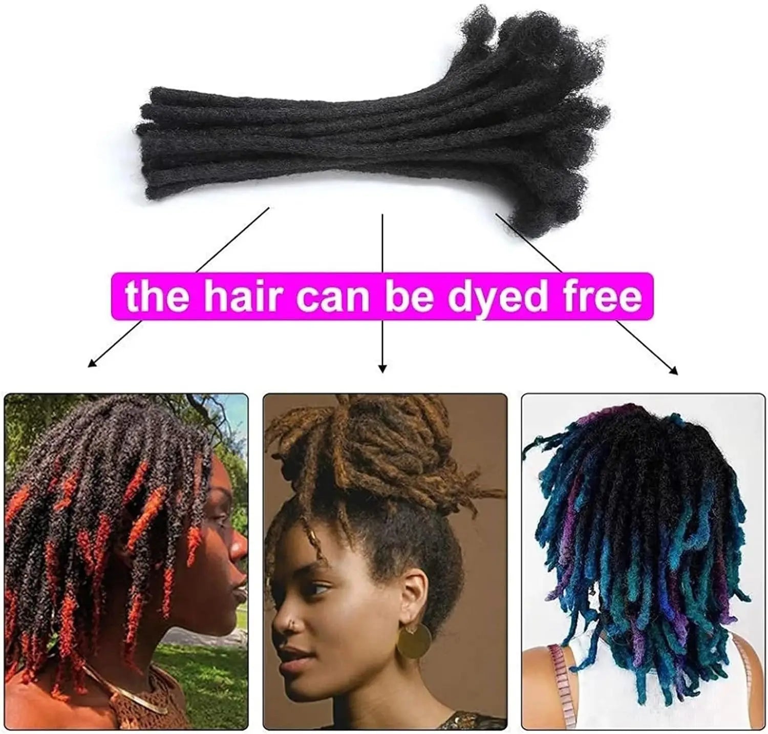 Human Hair Dreadlock Extension 0.6cm Width 4-20inch Real Human Hair Bulk Permanent Loc Extensions Wholesale for Men/Women