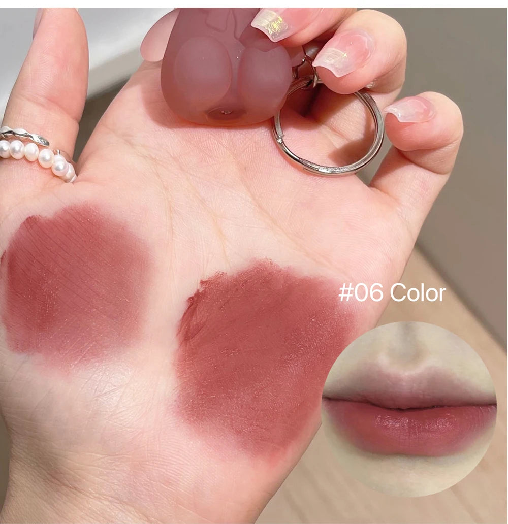 ART VALUE Cute Bear Liquid Lipstick Keychain Matte Nude Sexy Red Lipgloss Lasting Non-stick Cup Lipstick Makeup Lip Stain Tint