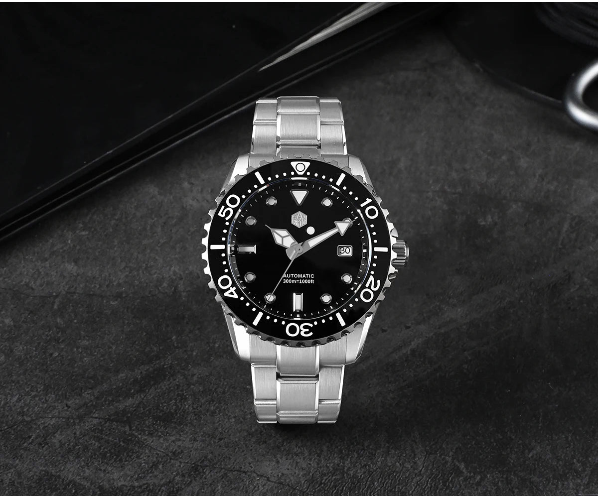 San Martin 40mm Enamel Dial YN55 Men Diver's Automatic Mechanical Watch 3H Date BGW-X1 30Bar Waterproof Montre Homme SN0009D