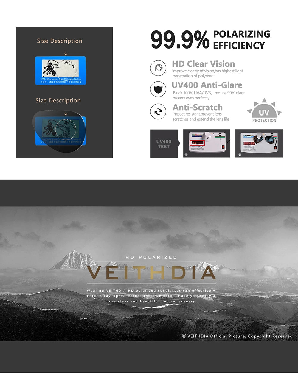 VEITHDIA Men Sunglasses Aluminum Magnesium Polarized UV400 Lens Rimless Driving Fishing Sun Glasses Sports Eyewear For Male 6535