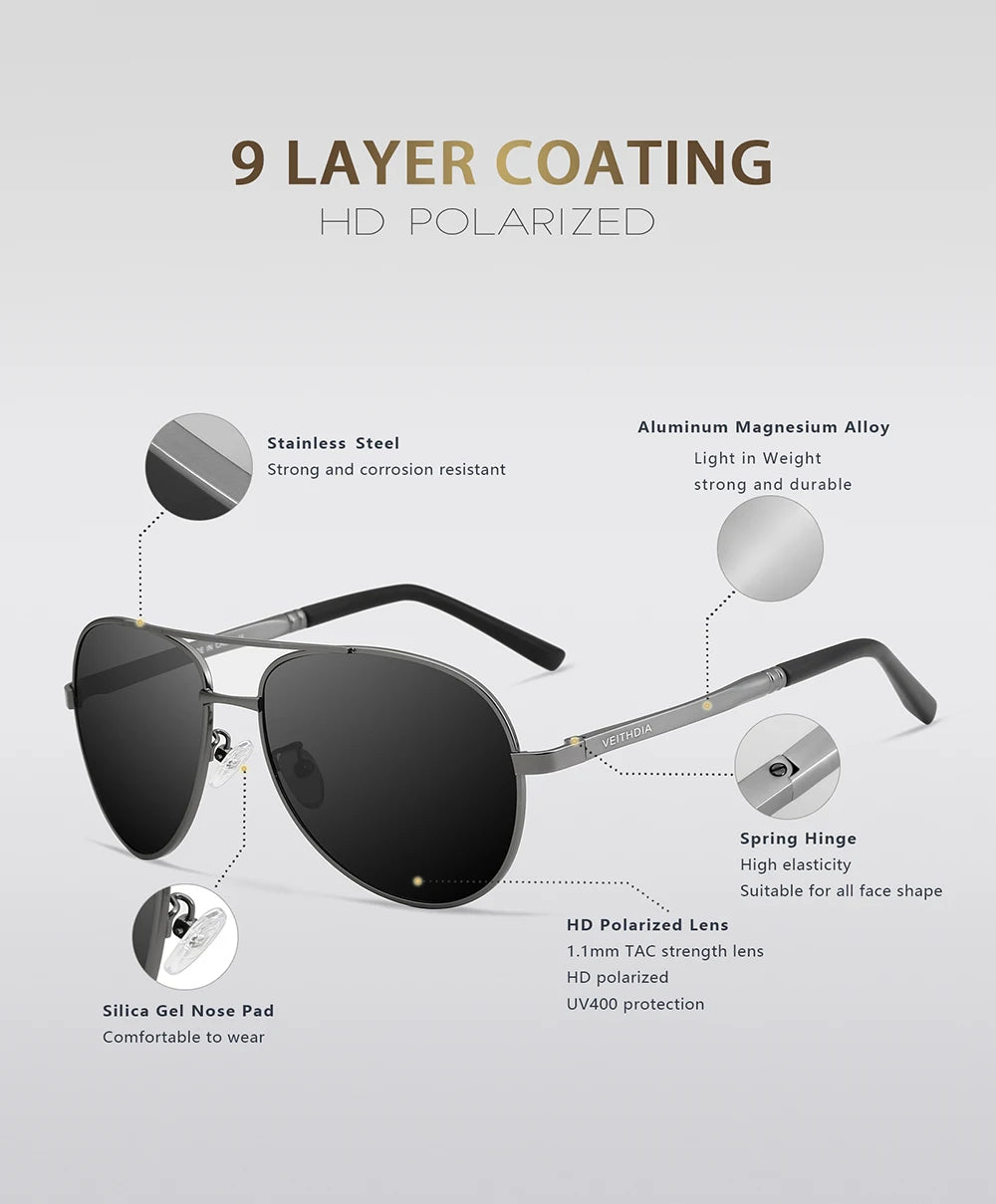 VEITHDIA Brand Sunglasses Men Polarized UV400 Sun Glasses Outdoor Sports Driving Male Women Eyewear Accessories For Female 1306