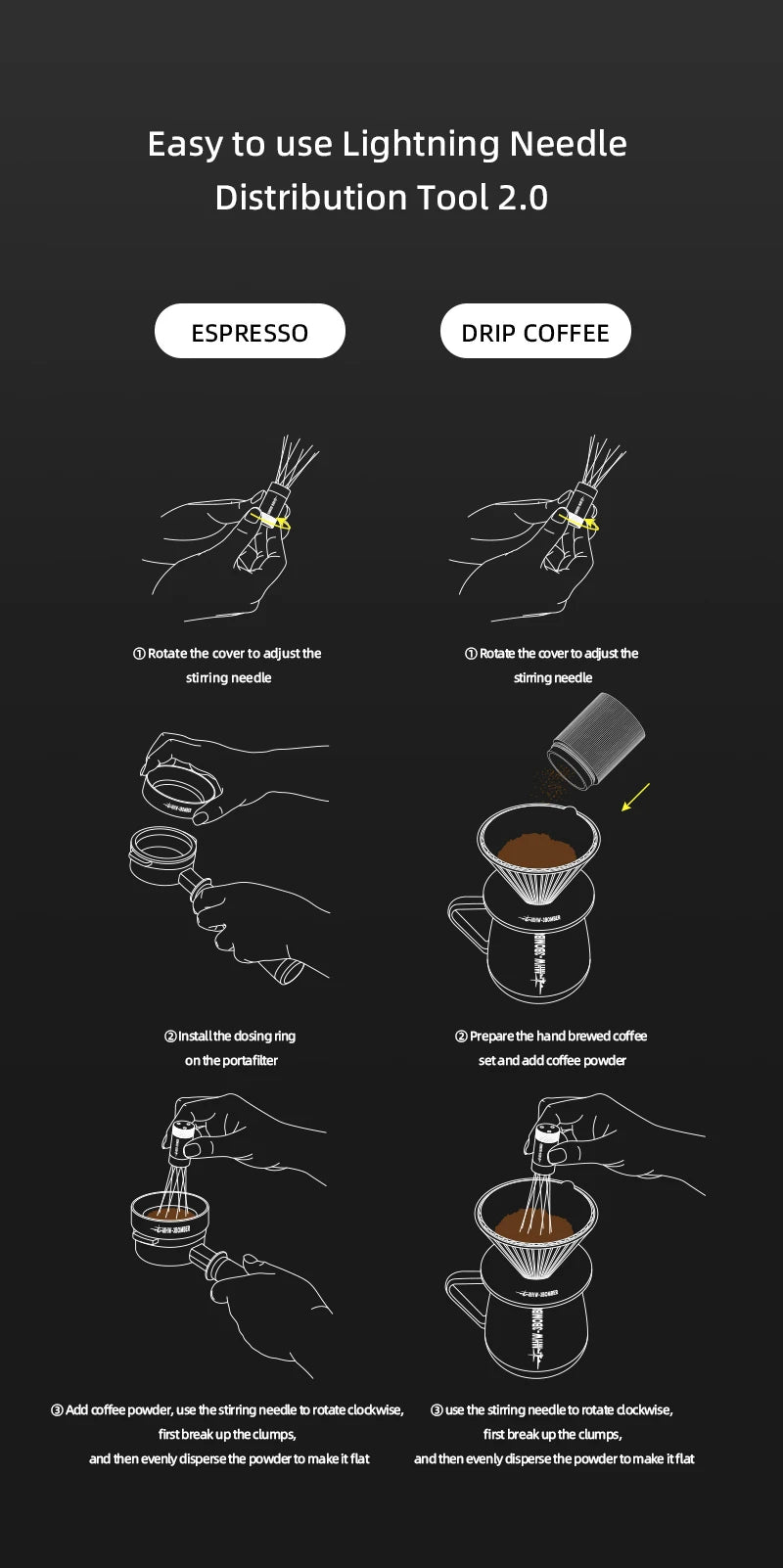 MHW-3BOMBER Espresso Distribution Tool Coffee WDT Adjustable Needles Stirrer with Magnetic Rack Professional Barista Accessories