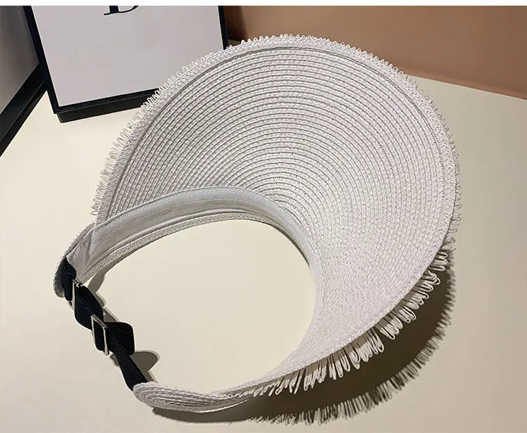 Designer Brand Sunscreen Tassel Straw Hats for Women Summer Empty Top Sun Hat Outdoor Pamama UV Protection Beach Sunshade Cap