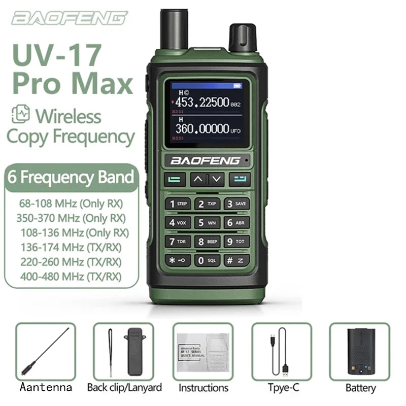 Baofeng UV17 Air Band Walkie Talkie 999 CH Draadloze kopieerfrequentie NOAA Zes bands Amateur Ham Tweerichtingsradio voor