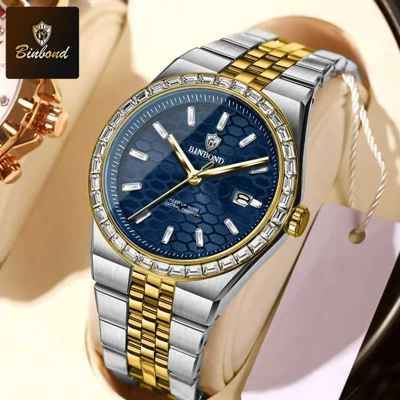 BINBOND New Men's Quartz Watch Classic Style Waterproof Luminous Date Display Stainless Steel Wristwatch For Male Relojes Hombre
