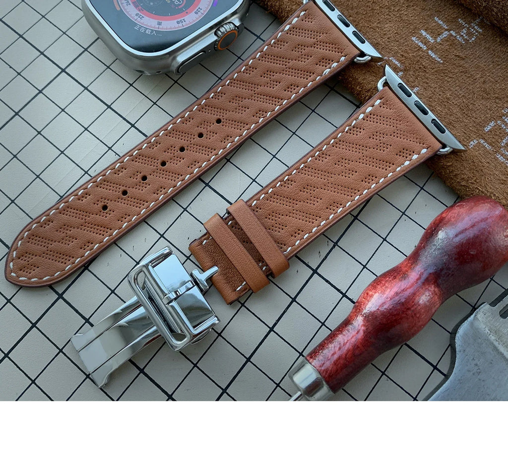 Kebitt High Quality Iwatch Ultra3 Genuine Leather Band Deployment Buckle Strap For Apple Watch Series11 10 9 8 7 Se 3 46 45 49mm