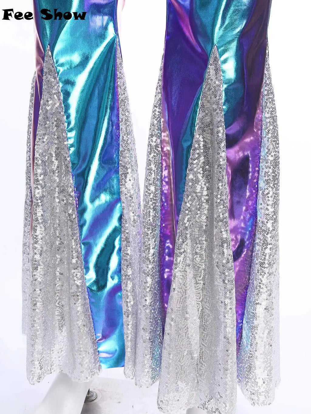Mens Shiny Metallic 70s Disco Pants Hippie Vintage Costume Dance Party Sequins Bell Bottoms Stage Performance Flared Pants