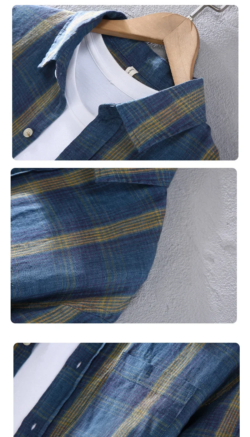 2025 Shirts for Men Long-sleeved Spring and Autumn Thin Fashion Plaid Top Casual Loose Cardigan Versatile Jacket