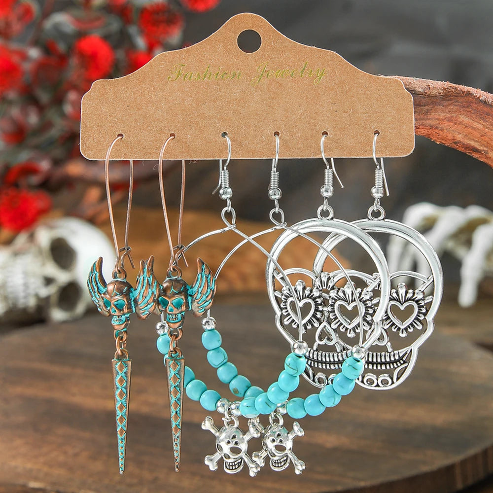 Halloween Dangle Earrings Set Creepy skull Face Mask Cobweb Imitation of Human Skeleton Creative Ear Jewelry Versatile Gifts