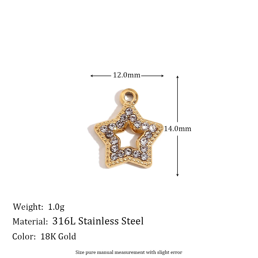 E.B.belle Octagonal Splicing Color Bead Heart-shaped Key Rainbow Square 316L Stainless Steel 14K Gold Plated Pendant Charms