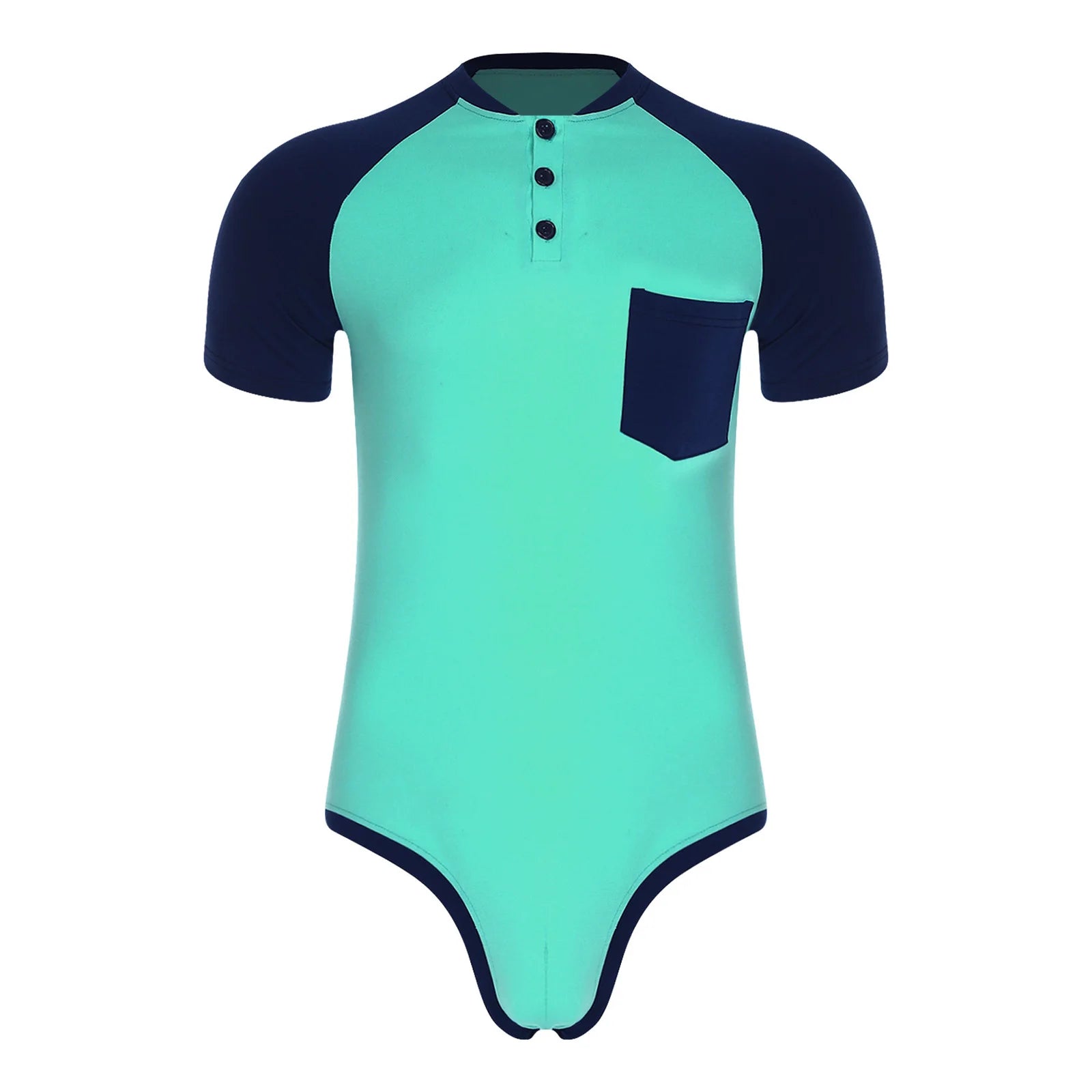 Men Workout Fitness Gym Sport Bodysuit Short Sleeve Openable Crotch Patchwork Jumpsuit for Workout Gym Sports Swimming Outfits