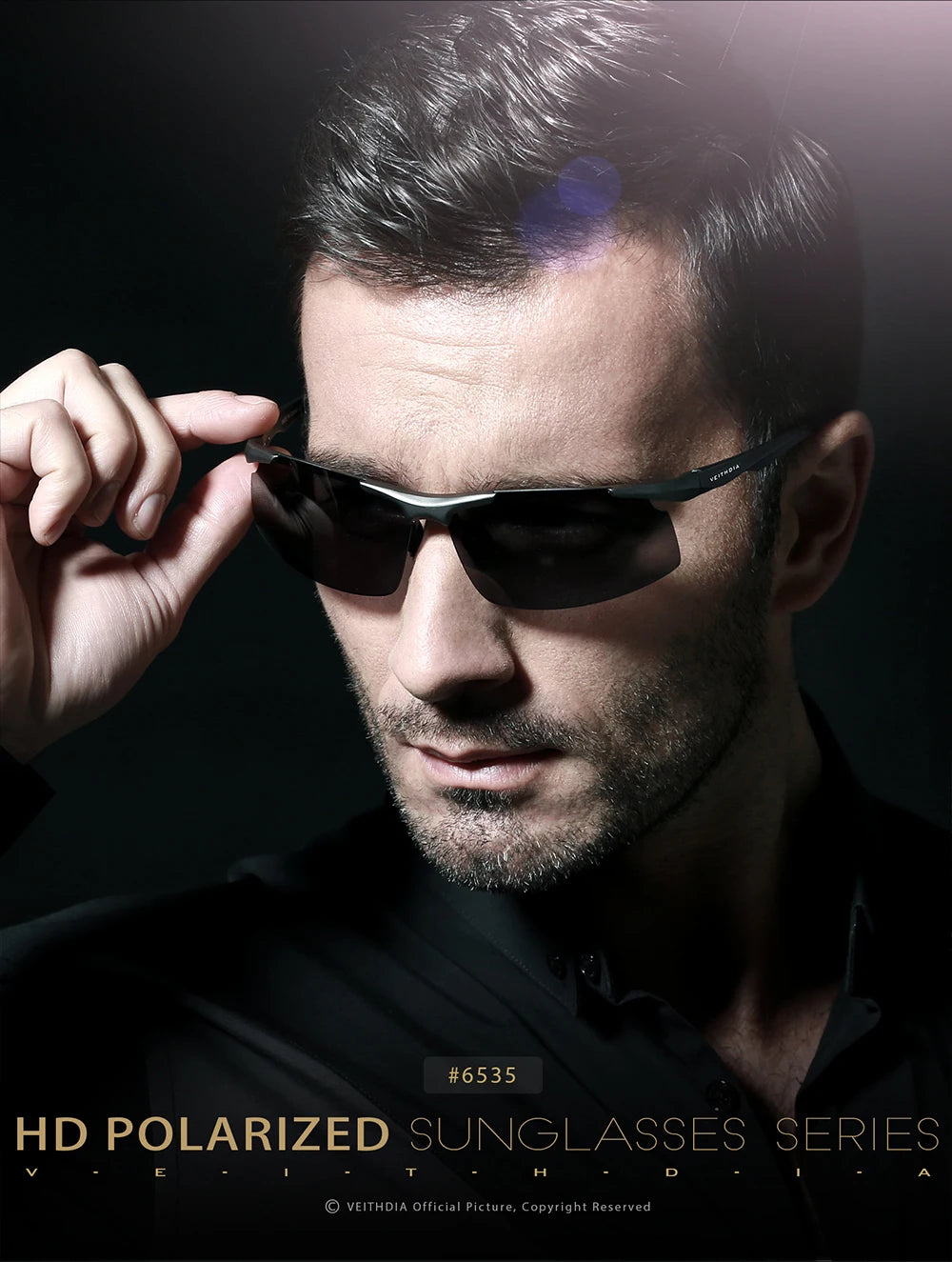 VEITHDIA Men Sunglasses Aluminum Magnesium Polarized UV400 Lens Rimless Driving Fishing Sun Glasses Sports Eyewear For Male 6535