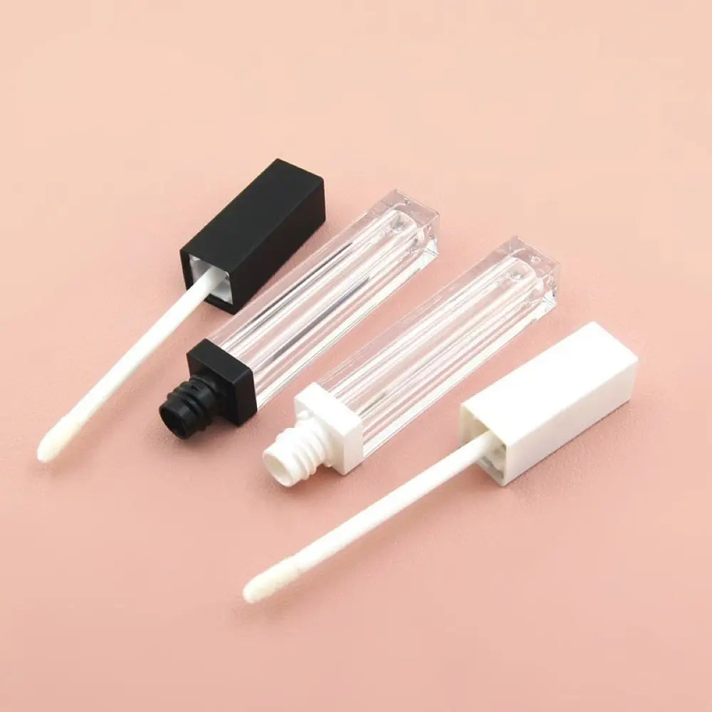 5ML Empty Lip Gloss Tubes Square Lip Balm Bottles,White,Black Cap Refillable Plastic Liquid Lipstick Container