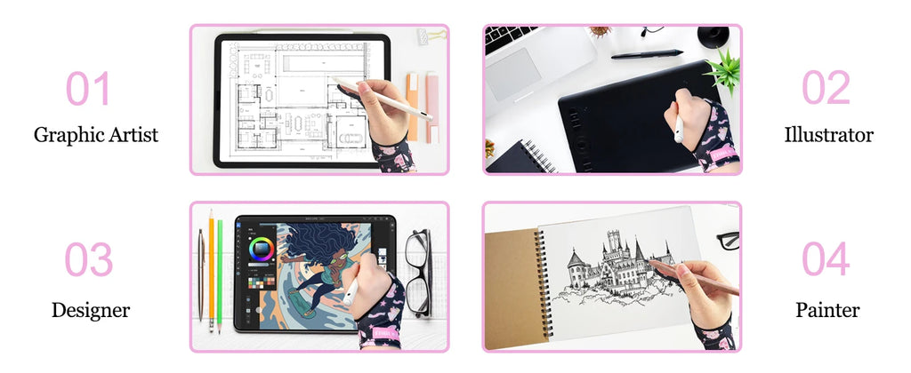 Three-layer Non-slip Glove for iPad/Graphics Drawing Tablet HUION /WACOM/XP-PEN, Drawing Glove for sketching Paiting Art Student