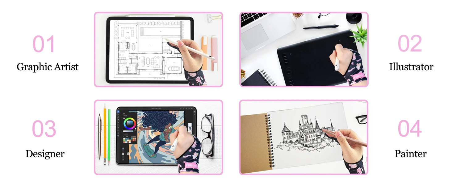 Three-layer Non-slip Glove for iPad/Graphics Drawing Tablet HUION /WACOM/XP-PEN, Drawing Glove for sketching Paiting Art Student