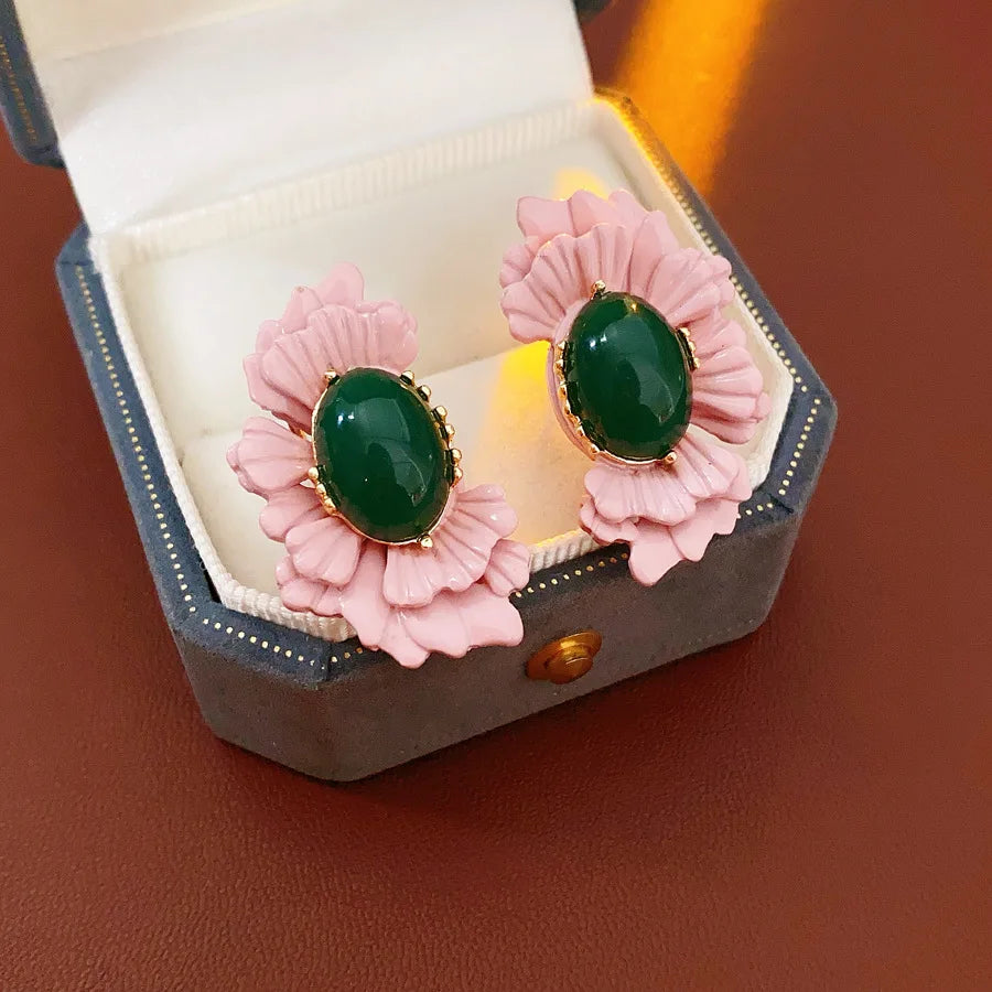 Fashion Romantic Flower Earrings Pink 2025 New Creative High Grade Designers Pendientes Mujer