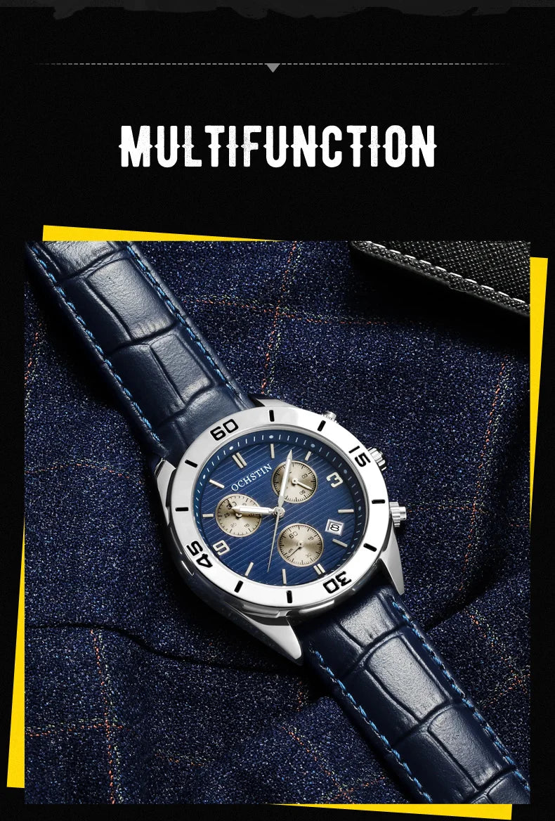OCHSTIN Men's Watches Top Brand Sport Men Wrist Watch Leather Quartz Watch Sports Waterproof Male Clock Chronograph Function
