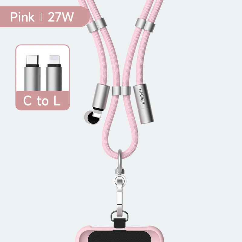 Hagibis Universal Phone Lanyard USB C Cable 2 in 1 Phone Strap C to C/C to L Charging Cord for iPhone 16/17 Pro Max Most Phones