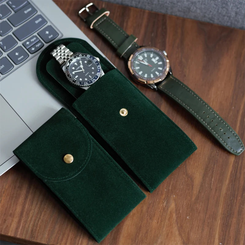 IBBETON Watch Bag Blue and Black and Brown Flannelette Gift Bag Travel Storage Case Durable Portable Watch Dust Protection Case