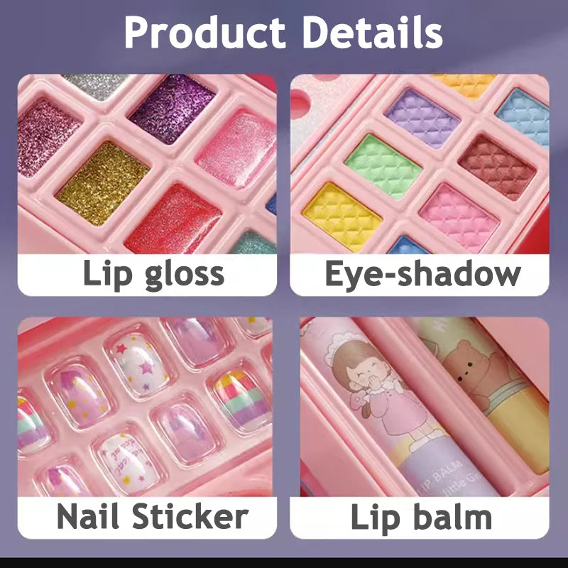 Children Makeup Kit for Girls Lipstick Makeup Cosmetics Pretend Play Pink Unicorn Princess Washable Safe Makeup Kid Toy Gift