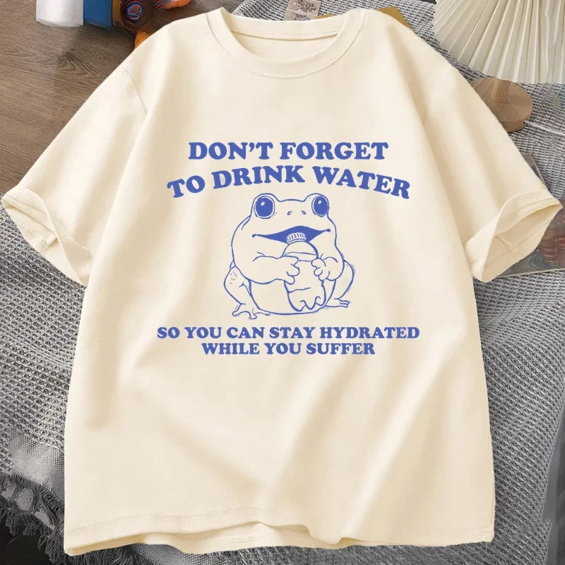Stay Hydrated While You Suffer T-Shirt Vintage Style Funny Frog Graphic Tee Summer Short Sleeve T-shirts Oversized Tees