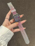 Luxury Glitter Clear Band For Apple Watch Strap 41mm 45mm 44mm 40mm 38mm Girl Sport Plastic Starp For iWatch 9 8 7 6 5 4 3 2 SE