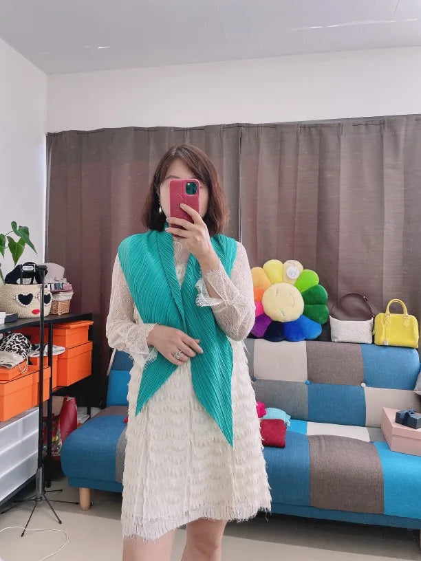 Miyake Pleated Women Scarf Shawl Fabric Korean Fashion Thin Sunscreen Scarf Foulard Femme Luxe Marque Hijabs for Woman