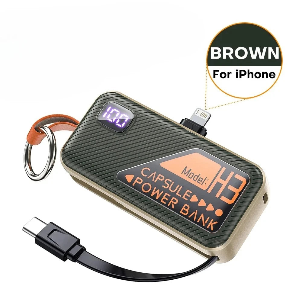 5000mAh Small Portable Keychain Mobile Power Capsule Power Bank Fast Charging Cable Suitable for IPhone Huawei Xiaomi