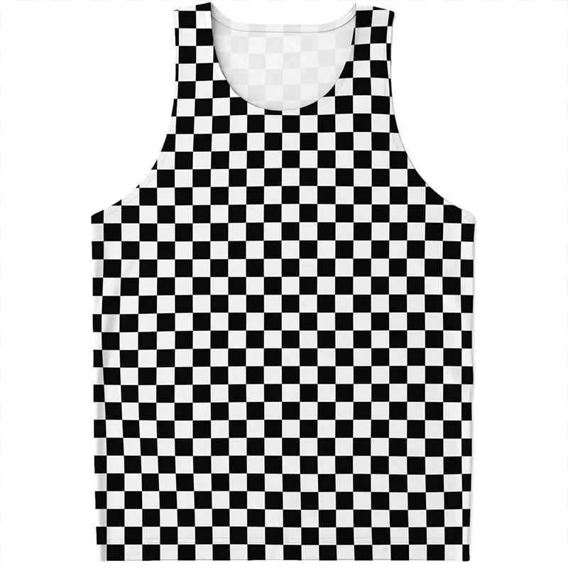 Simple Checkered Pattern Tank Tops Summer Fashion Streetwear 3D Printed Sleeveless T Shirts Casual Oversized Vest Mens Clothing
